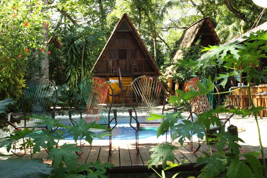 cabin and pool at Howler Monkey Hotel